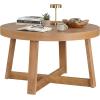 imageGiantex Round Coffee Table 30 Wood Center Table with Thickened Tabletop amp CrossShaped Pine Wood Frame 220 lbs Capacity Modern Living Room Table for Small Spaces Natural