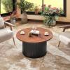 imageGiantex Round Coffee Table 32 Wooden Accent Cocktail Tea Table with Solid Wood Veneered amp Fluted Design Mid Century Modern Center Table for Living Room Black amp WalnutBlack  Walnut
