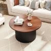 imageGiantex Round Coffee Table 32 Wooden Accent Cocktail Tea Table with Solid Wood Veneered amp Fluted Design Mid Century Modern Center Table for Living Room Black amp WalnutBlack  Walnut