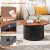 imageGiantex Round Coffee Table 32 Wooden Accent Cocktail Tea Table with Solid Wood Veneered amp Fluted Design Mid Century Modern Center Table for Living Room Black amp WalnutBlack  Walnut