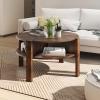 imageGiantex Round Coffee Table 32 Wooden Accent Cocktail Tea Table with Solid Wood Veneered amp Fluted Design Mid Century Modern Center Table for Living Room Black amp WalnutRustic Brown