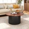 imageGiantex Round Coffee Table 32 Wooden Accent Cocktail Tea Table with Solid Wood Veneered amp Fluted Design Mid Century Modern Center Table for Living Room Black amp WalnutBlack  Walnut