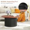 imageGiantex Round Coffee Table 32 Wooden Accent Cocktail Tea Table with Solid Wood Veneered amp Fluted Design Mid Century Modern Center Table for Living Room Black amp WalnutBlack  Walnut