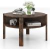 imageGiantex Round Coffee Table 32 Wooden Accent Cocktail Tea Table with Solid Wood Veneered amp Fluted Design Mid Century Modern Center Table for Living Room Black amp WalnutRustic Brown