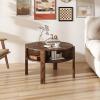 imageGiantex Round Coffee Table 32 Wooden Accent Cocktail Tea Table with Solid Wood Veneered amp Fluted Design Mid Century Modern Center Table for Living Room Black amp WalnutRustic Brown