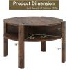 imageGiantex Round Coffee Table 32 Wooden Accent Cocktail Tea Table with Solid Wood Veneered amp Fluted Design Mid Century Modern Center Table for Living Room Black amp WalnutRustic Brown