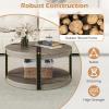 imageGiantex Round Coffee Table 345 Mid Century Modern Circle Cocktail Accent Table with Open Storage Shelf amp Rubber Wood Frame 2 Tier Center Table for Living Room Reception Room Grey Oak