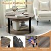 imageGiantex Round Coffee Table 345 Mid Century Modern Circle Cocktail Accent Table with Open Storage Shelf amp Rubber Wood Frame 2 Tier Center Table for Living Room Reception Room Grey Oak