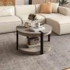 imageGiantex Round Coffee Table 345 Mid Century Modern Circle Cocktail Accent Table with Open Storage Shelf amp Rubber Wood Frame 2 Tier Center Table for Living Room Reception Room Grey Oak