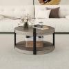 imageGiantex Round Coffee Table 345 Mid Century Modern Circle Cocktail Accent Table with Open Storage Shelf amp Rubber Wood Frame 2 Tier Center Table for Living Room Reception Room Grey Oak