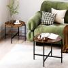 imageGiantex Round Coffee Table Set of 2 Nesting Tables with Metal Frame Imitated MarbleLike Top Adjustable Foot Pads Circle End Table Side Tables Center Table for Living Room Bedroom WhiteRustic Brown