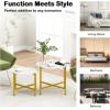 imageGiantex Round Coffee Table Set of 2 Nesting Tables with Metal Frame Imitated MarbleLike Top Adjustable Foot Pads Circle End Table Side Tables Center Table for Living Room Bedroom WhiteWhite
