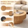 imageGiantex Round Coffee Table with Storage Modern Drum Fluted Center Table with Solid Wood Veneered Unique Circle Wood Coffee Table for Living Room Small Spaces NaturalNatural