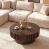 imageGiantex Round Coffee Table with Storage Modern Drum Fluted Center Table with Solid Wood Veneered Unique Circle Wood Coffee Table for Living Room Small Spaces NaturalBrown
