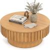 imageGiantex Round Coffee Table with Storage Modern Drum Fluted Center Table with Solid Wood Veneered Unique Circle Wood Coffee Table for Living Room Small Spaces NaturalNatural