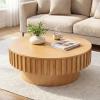 imageGiantex Round Coffee Table with Storage Modern Drum Fluted Center Table with Solid Wood Veneered Unique Circle Wood Coffee Table for Living Room Small Spaces NaturalNatural