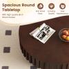 imageGiantex Round Coffee Table with Storage Modern Drum Fluted Center Table with Solid Wood Veneered Unique Circle Wood Coffee Table for Living Room Small Spaces NaturalBrown
