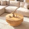 imageGiantex Round Coffee Table with Storage Modern Drum Fluted Center Table with Solid Wood Veneered Unique Circle Wood Coffee Table for Living Room Small Spaces NaturalNatural