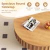 imageGiantex Round Coffee Table with Storage Modern Drum Fluted Center Table with Solid Wood Veneered Unique Circle Wood Coffee Table for Living Room Small Spaces NaturalNatural