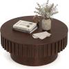 imageGiantex Round Coffee Table with Storage Modern Drum Fluted Center Table with Solid Wood Veneered Unique Circle Wood Coffee Table for Living Room Small Spaces NaturalBrown