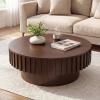 imageGiantex Round Coffee Table with Storage Modern Drum Fluted Center Table with Solid Wood Veneered Unique Circle Wood Coffee Table for Living Room Small Spaces NaturalBrown