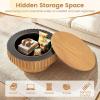 imageGiantex Round Coffee Table with Storage Modern Drum Fluted Center Table with Solid Wood Veneered Unique Circle Wood Coffee Table for Living Room Small Spaces NaturalNatural