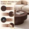 imageGiantex Round Coffee Table with Storage Modern Drum Fluted Center Table with Solid Wood Veneered Unique Circle Wood Coffee Table for Living Room Small Spaces NaturalBrown