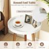 imageGiantex Round End Table Mid Century Modern Side Table with Wooden Tray amp Bamboo Legs Sofa Couch Accent Table Small Coffee Table for Small Space Living Room Nightstand for Bedroom WalnutWhite