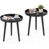 imageGiantex Round End Table Mid Century Modern Side Table with Wooden Tray amp Bamboo Legs Sofa Couch Accent Table Small Coffee Table for Small Space Living Room Nightstand for Bedroom WalnutBlack