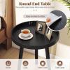 imageGiantex Round End Table Mid Century Modern Side Table with Wooden Tray amp Bamboo Legs Sofa Couch Accent Table Small Coffee Table for Small Space Living Room Nightstand for Bedroom WalnutBlack