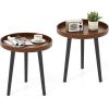 imageGiantex Round End Table Mid Century Modern Side Table with Wooden Tray amp Bamboo Legs Sofa Couch Accent Table Small Coffee Table for Small Space Living Room Nightstand for Bedroom WalnutWalnut