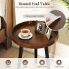 imageGiantex Round End Table Mid Century Modern Side Table with Wooden Tray amp Bamboo Legs Sofa Couch Accent Table Small Coffee Table for Small Space Living Room Nightstand for Bedroom WalnutWalnut