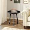 imageGiantex Round End Table Mid Century Modern Side Table with Wooden Tray amp Bamboo Legs Sofa Couch Accent Table Small Coffee Table for Small Space Living Room Nightstand for Bedroom WalnutBlack