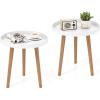 imageGiantex Round End Table Mid Century Modern Side Table with Wooden Tray amp Bamboo Legs Sofa Couch Accent Table Small Coffee Table for Small Space Living Room Nightstand for Bedroom WalnutWhite