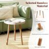 imageGiantex Round End Table Mid Century Modern Side Table with Wooden Tray amp Bamboo Legs Sofa Couch Accent Table Small Coffee Table for Small Space Living Room Nightstand for Bedroom WalnutWhite
