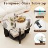 imageGiantex Round Glass Coffee Table 32 Rolling Center Tables with Wheels 2Tier Cocktail Tea Table with Storage Shelf Solid Rubber Wood Legs Tempered Glass Top Modern Living Room Tables WalnutBlack