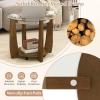 imageGiantex Round Glass Coffee Table 32 Rolling Center Tables with Wheels 2Tier Cocktail Tea Table with Storage Shelf Solid Rubber Wood Legs Tempered Glass Top Modern Living Room Tables WalnutWalnut