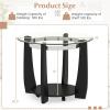 imageGiantex Round Glass Coffee Table 32 Rolling Center Tables with Wheels 2Tier Cocktail Tea Table with Storage Shelf Solid Rubber Wood Legs Tempered Glass Top Modern Living Room Tables WalnutBlack