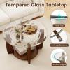 imageGiantex Round Glass Coffee Table 32 Rolling Center Tables with Wheels 2Tier Cocktail Tea Table with Storage Shelf Solid Rubber Wood Legs Tempered Glass Top Modern Living Room Tables WalnutWalnut