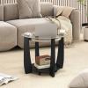 imageGiantex Round Glass Coffee Table 32 Rolling Center Tables with Wheels 2Tier Cocktail Tea Table with Storage Shelf Solid Rubber Wood Legs Tempered Glass Top Modern Living Room Tables WalnutBlack