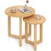 imageGiantex Round Nesting Coffee Table Set of 2 Wood Nesting End Tables with Thickened Top amp Solid Rubber Wood Legs Farmhouse Sofa Side Table for Small Spaces Living Room Bedroom NaturalNatural