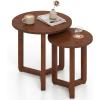 imageGiantex Round Nesting Coffee Table Set of 2 Wood Nesting End Tables with Thickened Top amp Solid Rubber Wood Legs Farmhouse Sofa Side Table for Small Spaces Living Room Bedroom NaturalWalnut