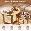 imageGiantex Round Nesting Coffee Table Set of 2 Wood Nesting End Tables with Thickened Top amp Solid Rubber Wood Legs Farmhouse Sofa Side Table for Small Spaces Living Room Bedroom NaturalNatural