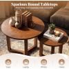 imageGiantex Round Nesting Coffee Table Set of 2 Wood Nesting End Tables with Thickened Top amp Solid Rubber Wood Legs Farmhouse Sofa Side Table for Small Spaces Living Room Bedroom NaturalWalnut