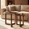 imageGiantex Round Nesting Coffee Table Set of 2 Wood Nesting End Tables with Thickened Top amp Solid Rubber Wood Legs Farmhouse Sofa Side Table for Small Spaces Living Room Bedroom NaturalWalnut