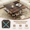 imageGiantex Square Coffee Table Mid Century Modern Center Table with 4 Storage Compartments amp CrossShape Base 24 Inch Farmhouse Coffee Tables for Living Room BrownBrown