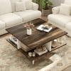 imageGiantex Square Coffee Table Mid Century Modern Center Table with 4 Storage Compartments amp CrossShape Base 24 Inch Farmhouse Coffee Tables for Living Room BrownWalnut