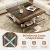 imageGiantex Square Coffee Table Mid Century Modern Center Table with 4 Storage Compartments amp CrossShape Base 24 Inch Farmhouse Coffee Tables for Living Room BrownWalnut