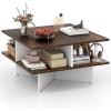 imageGiantex Square Coffee Table Mid Century Modern Center Table with 4 Storage Compartments amp CrossShape Base 24 Inch Farmhouse Coffee Tables for Living Room BrownBrown