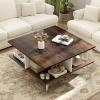 imageGiantex Square Coffee Table Mid Century Modern Center Table with 4 Storage Compartments amp CrossShape Base 24 Inch Farmhouse Coffee Tables for Living Room BrownBrown